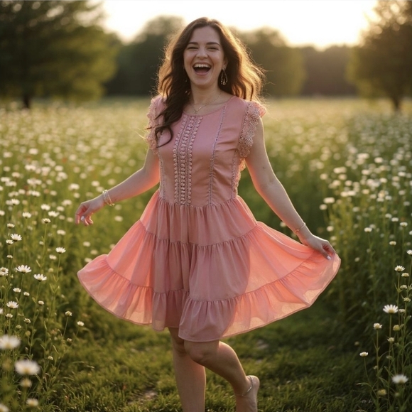 SHE + SKY ✦ Anthropologie Hi-Low Dress ✦ Mauve Cotton Crochet Lace Tiered M NWT - Picture 16 of 16